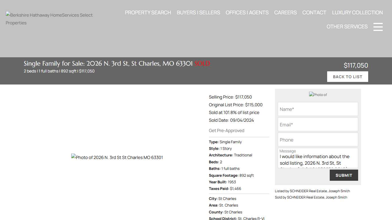 2026 N. 3rd St , St Charles, MO MLS# 24050876